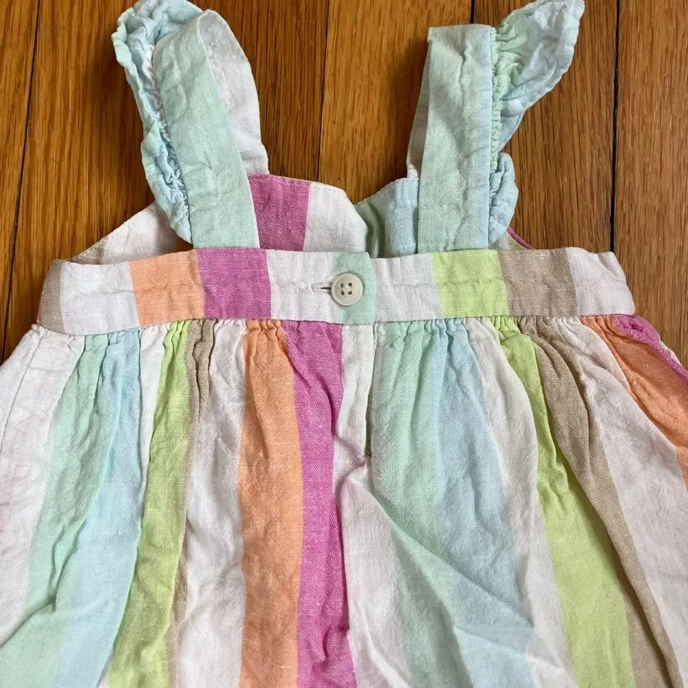 Baby Gap Rainbow Colorful Striped Linen Blend Ruffle Dress & Bloomers 3-6m
